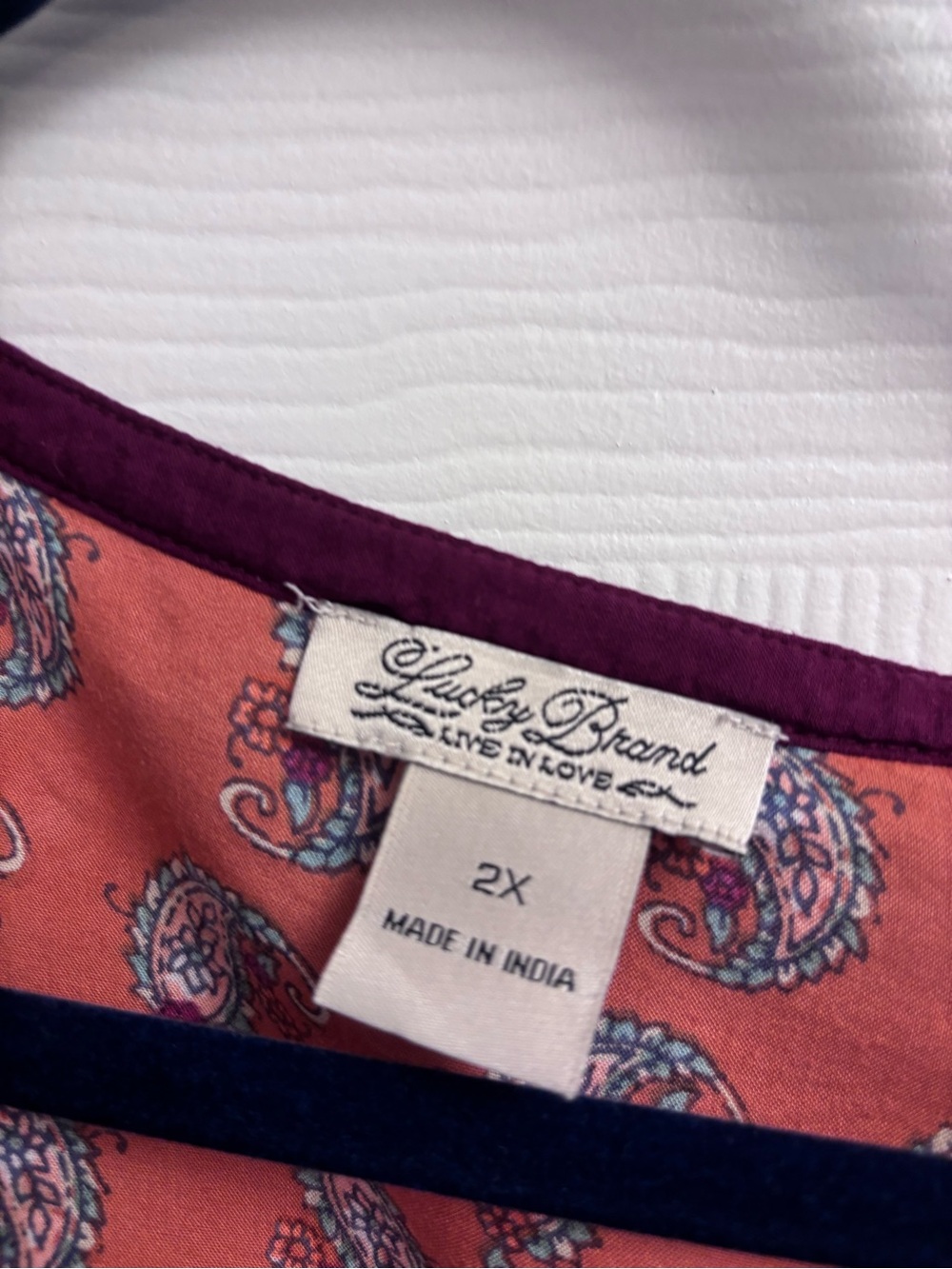 Lucky Brand Rust and Purple Paisley Mixed-Print Peasant Tunic - Picture 2 of 5